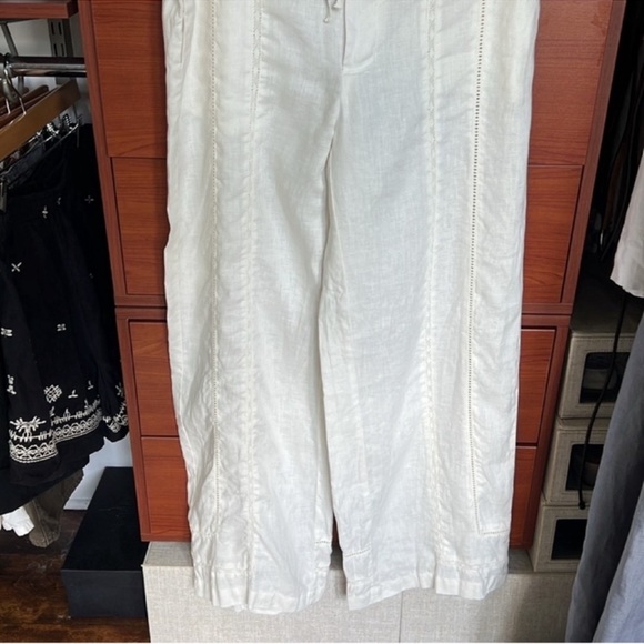 Zara 100% linen drawstring pants ladder stitch - Picture 7 of 10